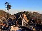A house destroyed by the Palisades fire sits atop of a mountain near Saddle Peak, in the Santa Monica Mountains between Malibu and Calabasas, California on January 10, 2025. 
