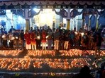 Bhopal: Devotees light lamps to celebrate the first anniversary of Pran Pratishtha of Ayodhya's Ram Lalla, in Bhopal, Friday, Jan. 10, 2025. (PTI Photo) (PTI01_10_2025_000337A) Bhopal: Devotees light lamps to celebrate the first anniversary of Pran Pratishtha of Ayodhya's Ram Lalla, in Bhopal, Friday, Jan. 10, 2025. (PTI Photo) (PTI01_10_2025_000337A)