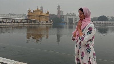 In another photo, Ananya Panday closed her eyes as she folded her hands and smiled. In another photo, Ananya Panday closed her eyes as she folded her hands and smiled. 