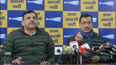 AAP chief Arvind Kejriwal with Sanjay Singh at a press conference in New Delhi on January 11. (HT Photo) AAP chief Arvind Kejriwal with Sanjay Singh at a press conference in New Delhi on January 11. (HT Photo)