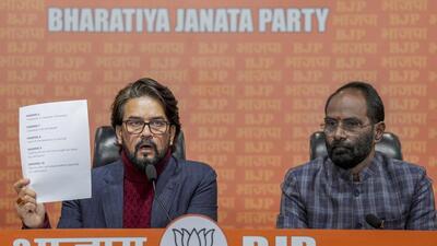BJP’s Anurag Thakur attacked the AAP in a press conference on Saturday. (PTI)