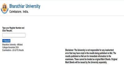 Bharathiar University November Results 2024 for UG, PG out, direct link here Bharathiar University November Results 2024 for UG, PG out, direct link here