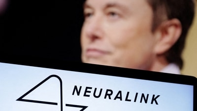 Neuralink's logo and a photo of Elon Musk are seen in this illustration. (REUTERS)