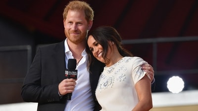 (FILES) Britain's Prince Harry and Meghan Markle speak during the 2021 Global Citizen Live festival at the Great Lawn, Central Park on September 25, 2021 in New York City. (AFP) (FILES) Britain's Prince Harry and Meghan Markle speak during the 2021 Global Citizen Live festival at the Great Lawn, Central Park on September 25, 2021 in New York City. (AFP)