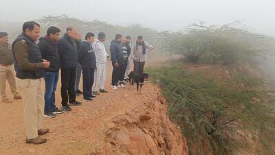 Minister Rao Narbir Singh at the proposed site of Jungle Safari Project along with departmental officials at Gairatpur Bas village in Gurugram on Saturday. (HT Photo) Minister Rao Narbir Singh at the proposed site of Jungle Safari Project along with departmental officials at Gairatpur Bas village in Gurugram on Saturday. (HT Photo)