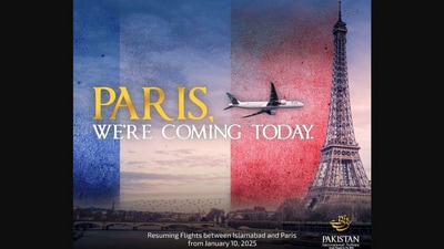 An advertisement on X by Pakistan International Airlines about flights to Paris. (X/@Official_PIA) An advertisement on X by Pakistan International Airlines about flights to Paris. (X/@Official_PIA)