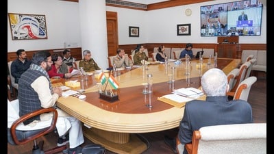 The chief minister who virtually attended a meeting chaired by Union home minister Amit Shah on drug trafficking and national security on Saturday said that 3,445 villages and 774 wards have been declared drug-free in the state. (Nayab Saini/X) The chief minister who virtually attended a meeting chaired by Union home minister Amit Shah on drug trafficking and national security on Saturday said that 3,445 villages and 774 wards have been declared drug-free in the state. (Nayab Saini/X)