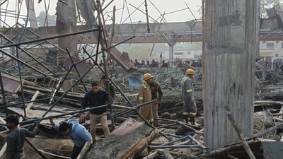 The station was being renovated under the Amrit Bharat scheme, and a two-storey building was being constructed. (HT photo) The station was being renovated under the Amrit Bharat scheme, and a two-storey building was being constructed. (HT photo)