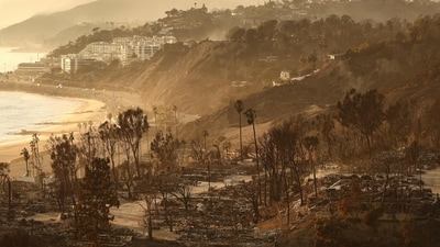 Pacific Palisades Fire: A view of destroyed homes as the Palisades Fire continues to burn with wildfires causing damage and loss through Los Angeles County on January 10, 2025 in Pacific Palisades, California. (Mario Tama/Getty Images/AFP)