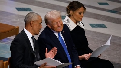 Melania Trump sitting beside President-elect Donald Trump and ex-U.S. President Barack Obama as they attend state funeral for former U.S. President Jimmy Carter at Washington National Cathedral on January 09, 2025 in Washington, DC (Getty Images via AFP) Melania Trump sitting beside President-elect Donald Trump and ex-U.S. President Barack Obama as they attend state funeral for former U.S. President Jimmy Carter at Washington National Cathedral on January 09, 2025 in Washington, DC (Getty Images via AFP)