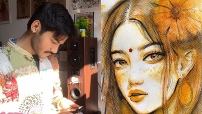 An artist wowed millions with a portrait made from turmeric, chilli powder, and matchsticks. (Instagram/ps.rathour) An artist wowed millions with a portrait made from turmeric, chilli powder, and matchsticks. (Instagram/ps.rathour)