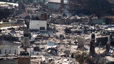 6. The worst hit in the Los Angeles wildfires were posh hilly coastal neighborhood Pacific Palisades, dotted with celebrity houses, Pasadena and Altadena. In pic: Burned houses from the Palisades Fire are seen on January 10, 2025 in the Pacific Palisades neighborhood of Los Angeles, California. (Getty Images via AFP) 6. The worst hit in the Los Angeles wildfires were posh hilly coastal neighborhood Pacific Palisades, dotted with celebrity houses, Pasadena and Altadena. In pic: Burned houses from the Palisades Fire are seen on January 10, 2025 in the Pacific Palisades neighborhood of Los Angeles, California. (Getty Images via AFP)