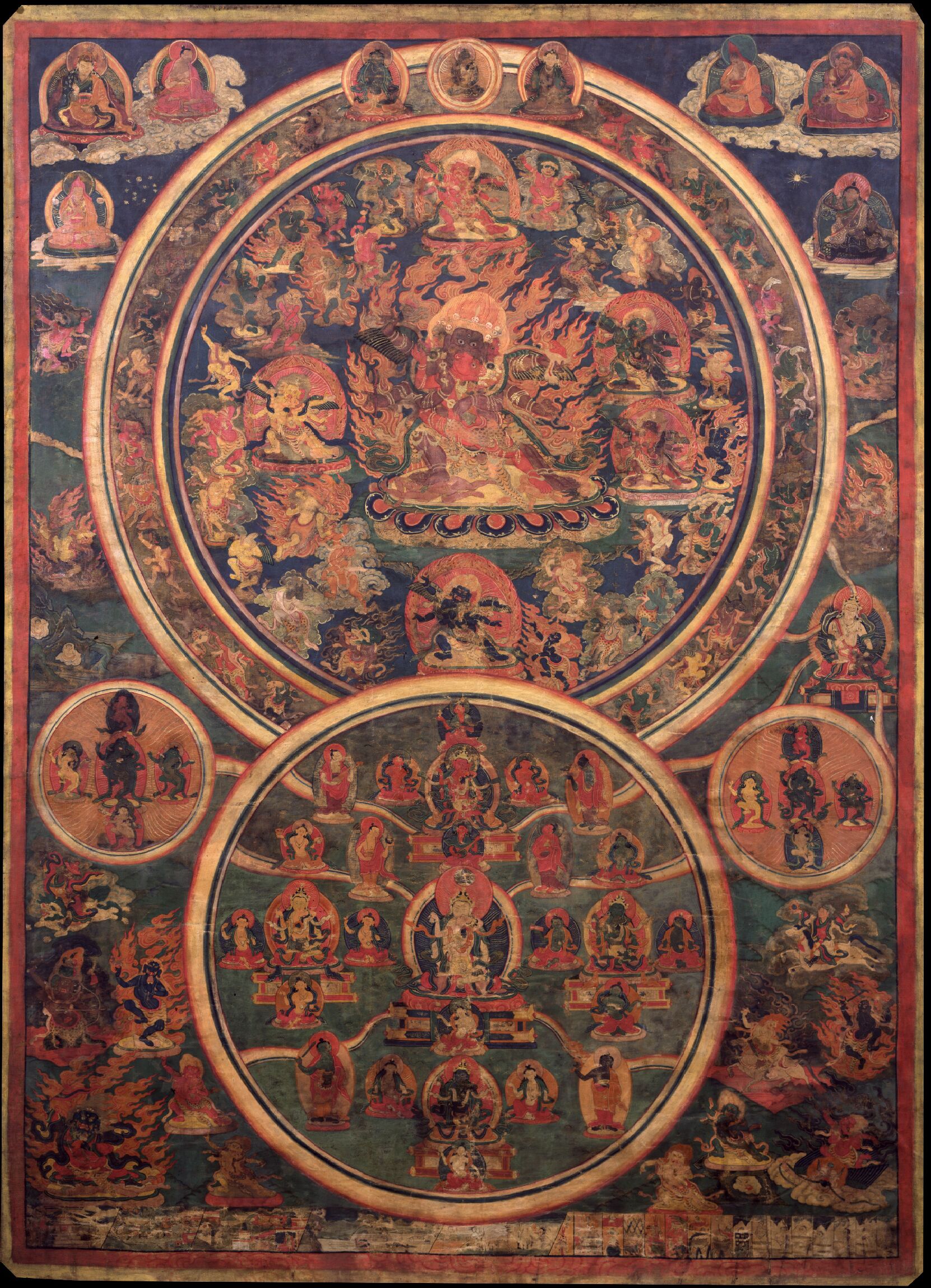 Fifty-eight wrathful deities, depicted in a Tibetan-Buddhist painting. (Wikimedia Commons) Fifty-eight wrathful deities, depicted in a Tibetan-Buddhist painting. (Wikimedia Commons)