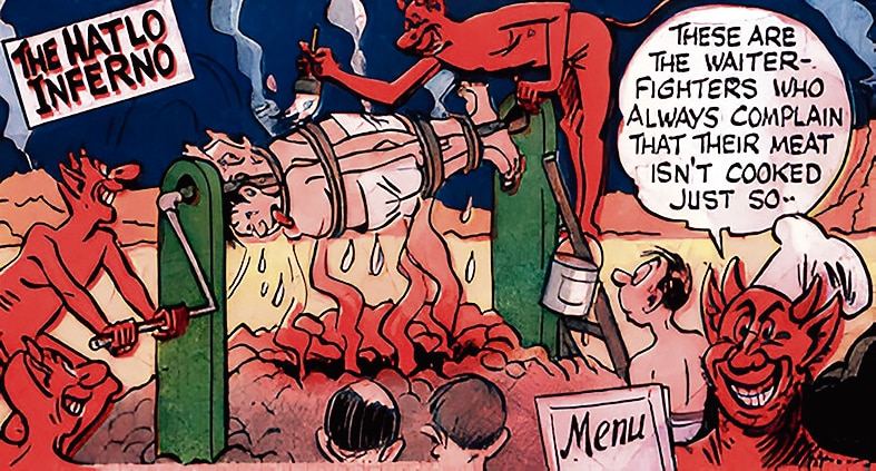 People who took pride in humiliating waitstaff are slow-roasted over an open fire. (Wikimedia Commons) People who took pride in humiliating waitstaff are slow-roasted over an open fire. (Wikimedia Commons)