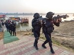 Prayagraj: Commandos conduct a mock drill ahead of the Mahakumbh 2025, in Prayagraj, Saturday, Jan. 11, 2025. (PTI Photo) Prayagraj: Commandos conduct a mock drill ahead of the Mahakumbh 2025, in Prayagraj, Saturday, Jan. 11, 2025. (PTI Photo)