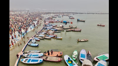 An aerial view of Sangam during Mahakumbh Mela (HT Photo) An aerial view of Sangam during Mahakumbh Mela (HT Photo)