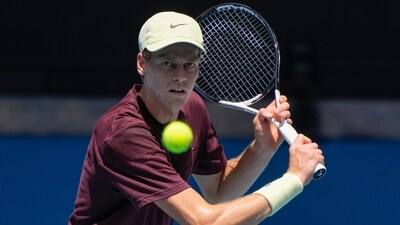 Italy's Jannik Sinner plays a backhand return during a practice session. (AP) Italy's Jannik Sinner plays a backhand return during a practice session. (AP)