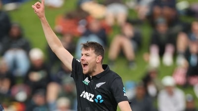 New Zealand's Will O'Rourke appeals during the first one-day international cricket match between New Zealand and Sri Lanka at the Basin Reserve in Wellington on January 5, 2025. (AFP) New Zealand's Will O'Rourke appeals during the first one-day international cricket match between New Zealand and Sri Lanka at the Basin Reserve in Wellington on January 5, 2025. (AFP)