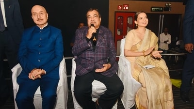 Anupam Kher, Nitin Gadkari and Kangana Ranaut attended the first screening of Emergency. Anupam Kher, Nitin Gadkari and Kangana Ranaut attended the first screening of Emergency.
