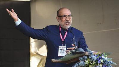 Manipur chief minister N Biren Singh addresses the 42nd Maralui Karalimei Swijoikang General Conference at Maram in Senapati district on Saturday. (PTI) Manipur chief minister N Biren Singh addresses the 42nd Maralui Karalimei Swijoikang General Conference at Maram in Senapati district on Saturday. (PTI)