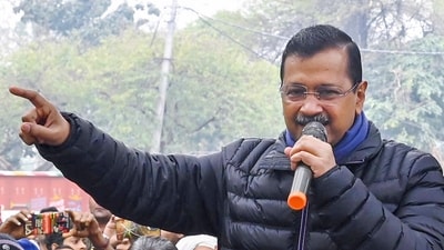Former Delhi CM and AAP national convener Arvind Kejriwal addresses the media, at Shakur Basti area, in New Delhi. (PTI) Former Delhi CM and AAP national convener Arvind Kejriwal addresses the media, at Shakur Basti area, in New Delhi. (PTI)