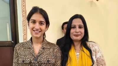Radhika Merchant wore a printed shirt and pants set during an outing in Jaipur. Radhika Merchant wore a printed shirt and pants set during an outing in Jaipur.