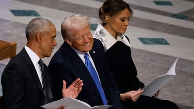 Donald Trump, Obama and a number of other former US leaders, such as Mike Pence, Bill Clinton, and George W. Bush, were seated close to each other at Carter's funeral. (Getty Images via AFP) Donald Trump, Obama and a number of other former US leaders, such as Mike Pence, Bill Clinton, and George W. Bush, were seated close to each other at Carter's funeral. (Getty Images via AFP)