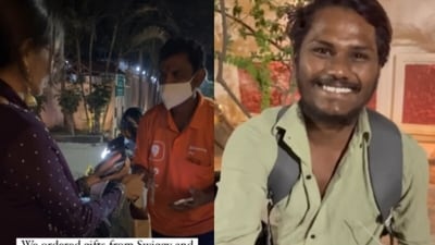 Hyderabad vloggers went viral for gifting delivery agents the items they ordered. (Instagram/hyd_and_me) Hyderabad vloggers went viral for gifting delivery agents the items they ordered. (Instagram/hyd_and_me)