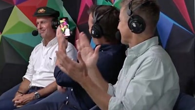 Michael Vaughan wears the Baggy Green on-air (X) Michael Vaughan wears the Baggy Green on-air (X)