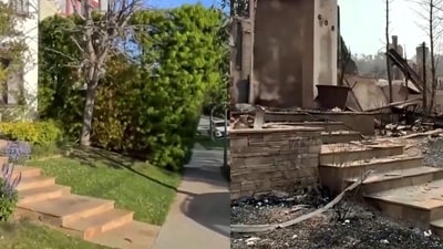 News agency Reuters compared footage from 10 months ago showing how Palisades Village and Pacific Palisades in Los Angeles have been reduced to rubble by the wildfires. (Reuters) News agency Reuters compared footage from 10 months ago showing how Palisades Village and Pacific Palisades in Los Angeles have been reduced to rubble by the wildfires. (Reuters)