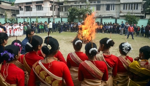 Magh Bihu, also known as Bhogali Bihu, is a harvest festival observed in the northeastern state of Assam during January. This year, Magh Bihu falls on January 15, with the eve, known as Uruka, celebrated on January 14. (ANI Photo)