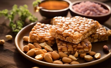 Peanut Chikki is a crunchy sweet made with peanuts and jaggery. (Freepik) Peanut Chikki is a crunchy sweet made with peanuts and jaggery. (Freepik)