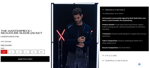 The blue suede jacket comes with a price tag of ₹175,555. (dyavolx.com) The blue suede jacket comes with a price tag of ₹175,555. (dyavolx.com)