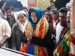 Delhi Chief Minister and AAP leader Atishi offers prayers at the Kalkaji temple before filing her nomination for Delhi Assembly polls, in New Delhi.