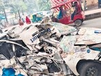 One of the two vehicles that were involved in the accident early on Sunday. One of the two vehicles that were involved in the accident early on Sunday.