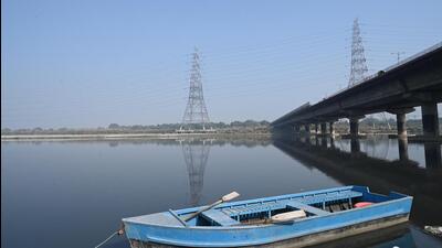 Blue skies over Vasudev Ghat on the Yamuna in north Delhi on Monday. (Arvind Yadav/HT Photo)