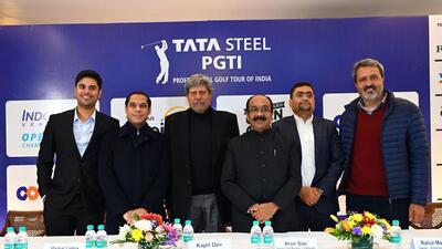 PGTI chairman Kapil Dev (centre) and Arun Sao, Deputy Chief Minister of Chhattisgarh (4th from left) at an event. (PGTI) PGTI chairman Kapil Dev (centre) and Arun Sao, Deputy Chief Minister of Chhattisgarh (4th from left) at an event. (PGTI)