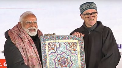 PM Narendra Modi with Jammu and Kashmir chief minister Omar Abdullah on Monday (@NarendraModi)