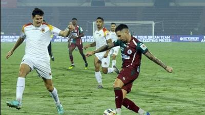 Players of Mohun Bagan Super Giant & East Bengal FC during the Kolkata Derby at the Indira Gandhi Athletic Stadium, Guwahati. (ISL)