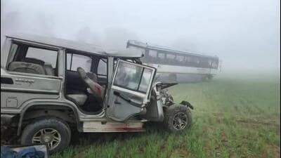 Police said the accident took place as the drivers of both the vehicles probably could not see each other due to poor visibility caused by dense fog. Police said the accident took place as the drivers of both the vehicles probably could not see each other due to poor visibility caused by dense fog.
