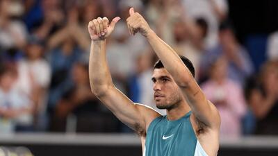 Spain's Carlos Alcaraz beat Kazakhstan’s Alexander Shevchenko 6-1, 7-5, 6-1 on Monday. (AFP) Spain's Carlos Alcaraz beat Kazakhstan’s Alexander Shevchenko 6-1, 7-5, 6-1 on Monday. (AFP)