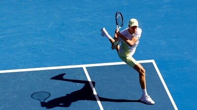 Italy's Jannik Sinner in action during his first round match. (REUTERS)