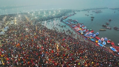 The arrival of devotees started a week ago, with nearly 50 lakh (5 million) entering the Mela area by Sunday evening. Mahakumbh Nagar district magistrate Vijay Kiran Anand confirmed that all preparations are ready for the Paush Purnima bathing festival. (Source: Prayagraj district administration)