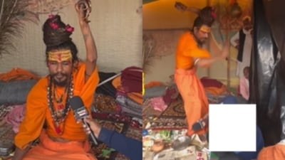 Sadhu thrashed YouTuber at Maha Kumbh Mela. (Instagram/janta_darbaar123)