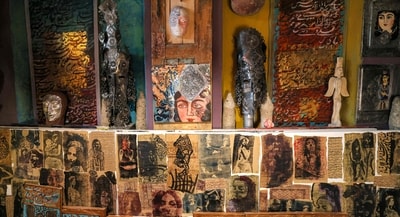 Artwork is displayed at Adel Yazdi's workshop, an Iranian artist who has transformed an alley in one of the old neighbourhoods of Shiraz into an open air permanent art gallery. Artwork is displayed at Adel Yazdi's workshop, an Iranian artist who has transformed an alley in one of the old neighbourhoods of Shiraz into an open air permanent art gallery.