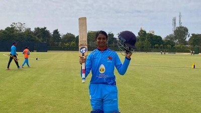 Jadhav smashed 42 fours and 16 sixes and finished with a strike rate of 220.38 as she led Mumbai to a score of 563/3 batting first. (BCCI) Jadhav smashed 42 fours and 16 sixes and finished with a strike rate of 220.38 as she led Mumbai to a score of 563/3 batting first. (BCCI)