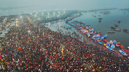 Devotees at Mahakumbh on Day 1 (Prayagraj District Administration via ANI)