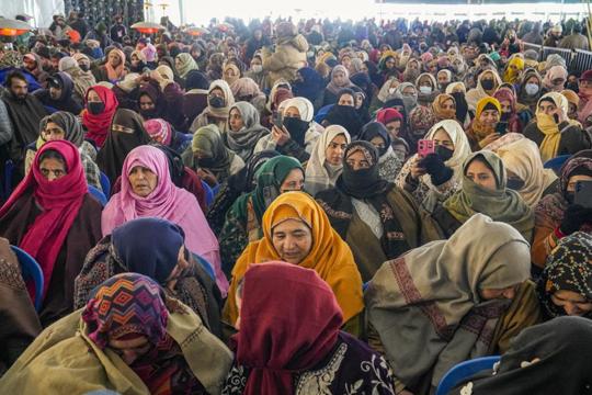 Women gathered in large numbers at the venue of Prime Minister Narendra Modi’s public meeting at Sonamarg in Ganderbal district on Monday. (PTI Photo) Women gathered in large numbers at the venue of Prime Minister Narendra Modi’s public meeting at Sonamarg in Ganderbal district on Monday. (PTI Photo)