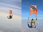 Uttar Pradesh skydiver soared 13,000 ft over Bangkok, unfurling the Mahakumbh flag. Uttar Pradesh skydiver soared 13,000 ft over Bangkok, unfurling the Mahakumbh flag.