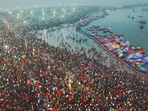 Devotees at Mahakumbh on Day 1
